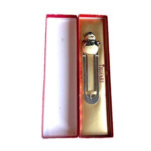 Vintage Trifari Snowman Bookmark with Original Box Enamel Christmas Holiday Gift
